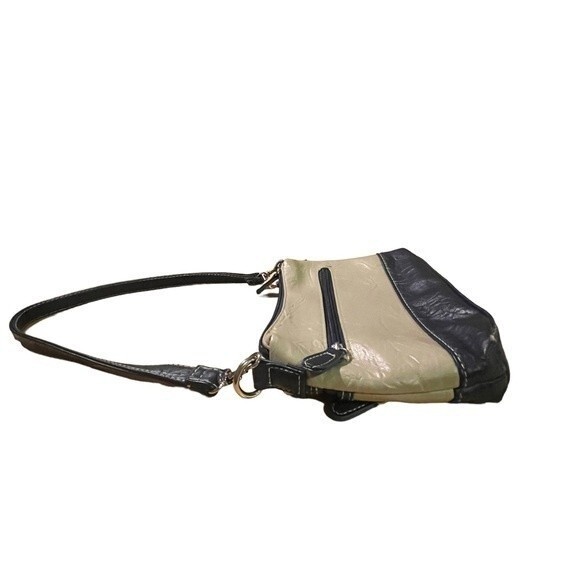 Stone & Co Tumbled Leather Beige & Navy Blue Small Double Zip Shoulder Bag Purse - Picture 6 of 14